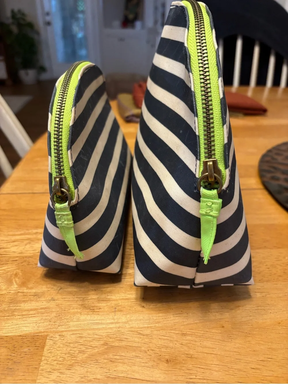 J. Crew Striped Makeup Bags with Lime Zipper